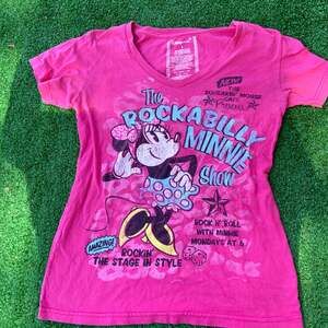 Disney Store The Rockabilly Minnie Mouse Show Pink Graphic V-Neck T-Shirt